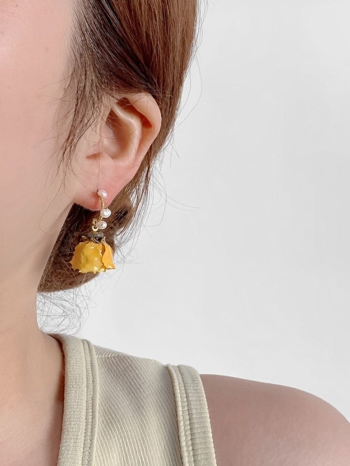 Orange Rose Earrings Hannah, view 2 - Elena Harper