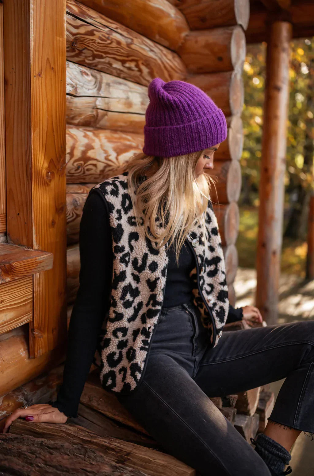 Giacinta Cozy Leopard Print Gilet, view 3 - Elena Harper
