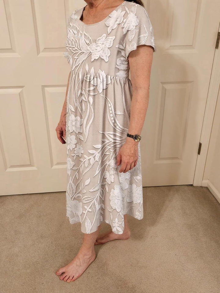 Maëlle Classic Midi Dress with Print and Side Pockets, view 4 - Elena Harper