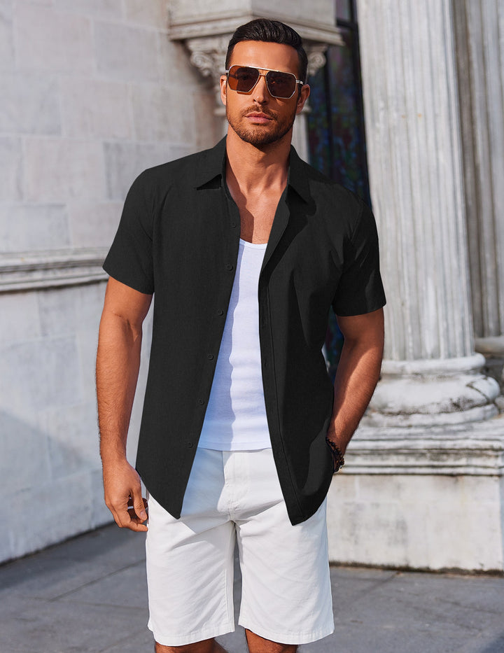 Men's Slim Fit Shirt – Short Sleeves, Suitable for Casual Summer Use
