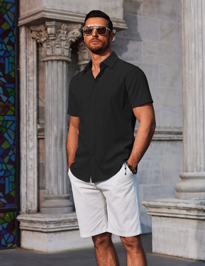 Men's Slim Fit Shirt – Short Sleeves, Suitable for Casual Summer Use