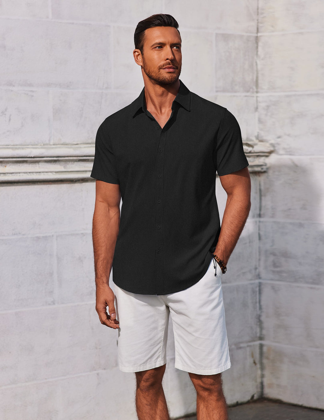 Men's Slim Fit Shirt – Short Sleeves, Suitable for Casual Summer Use