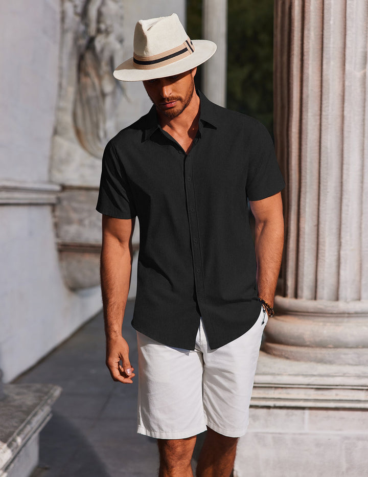 Men's Slim Fit Shirt – Short Sleeves, Suitable for Casual Summer Use