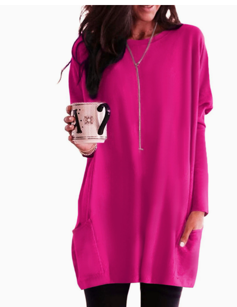 Women's Casual Fit Sweater Dress – Long Sleeves, Slightly Oversized Round Neck