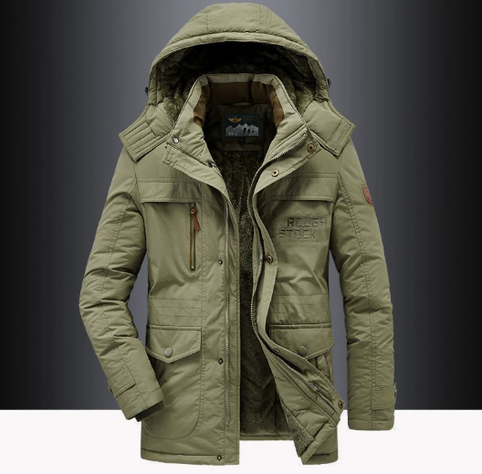 Elegant Warm Military Parka for Men – Winter Jacket with Fur-Lined Hood