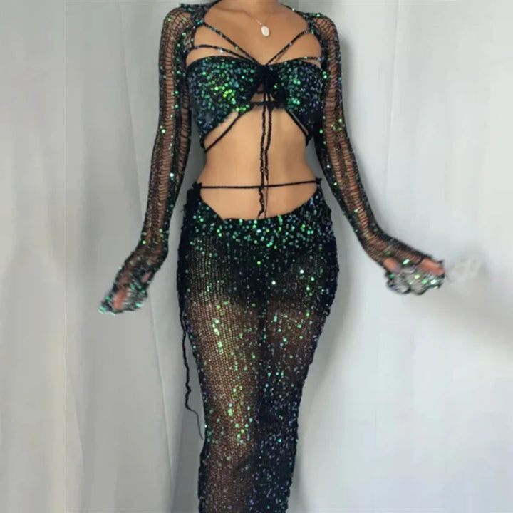 Women's Dazzling Sequin Rock Set - Sparkle & Style