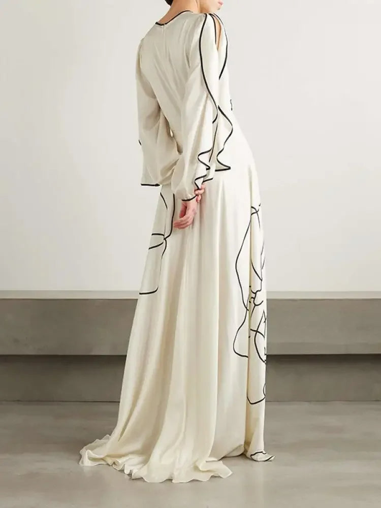 Evening dress for women with elegant floral print and long sleeves - Eline