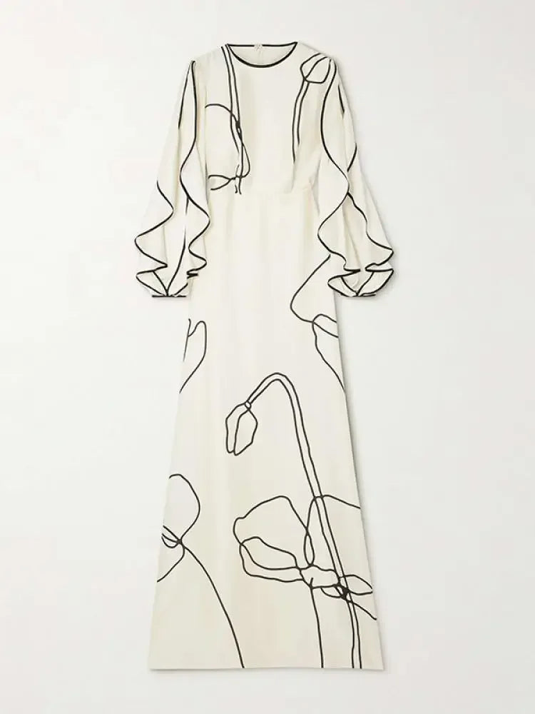 Evening dress for women with elegant floral print and long sleeves - Eline