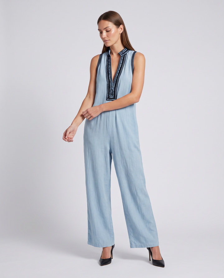Blue Sleeveless Wide Leg Jumpsuit Holiday