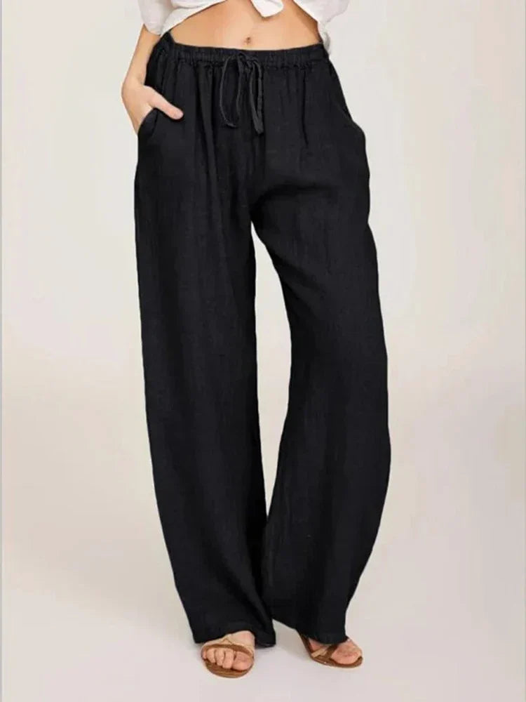 Alessia Romano | Relaxed Linen Look Wide-Leg Summer Pants For Women
