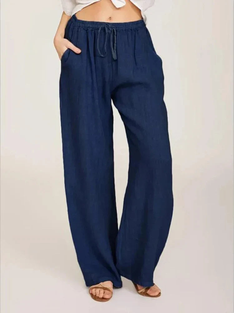 Alessia Romano | Relaxed Linen Look Wide-Leg Summer Pants For Women