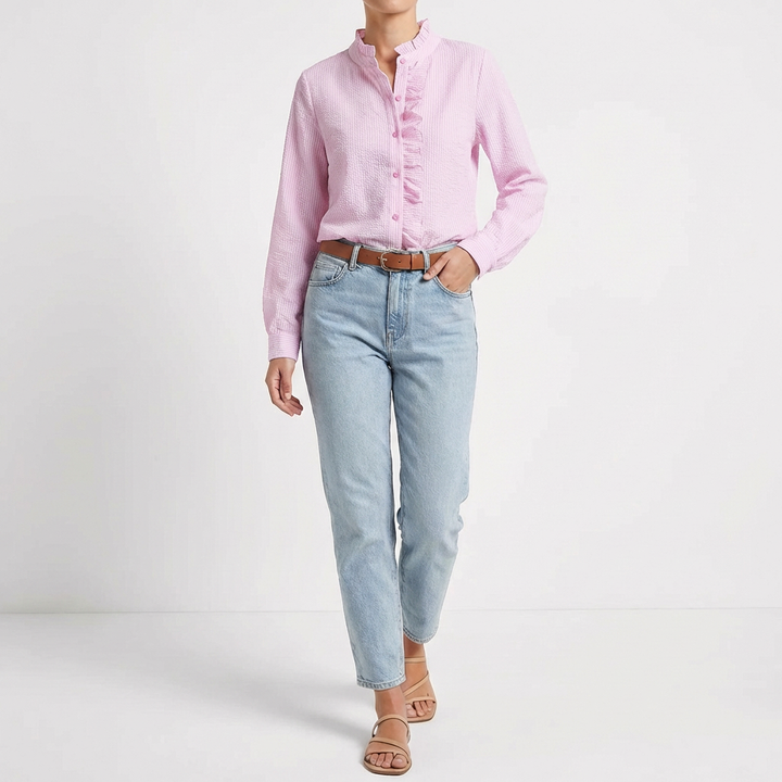 Adela | Textured Blouse with Front Ruffle for Women