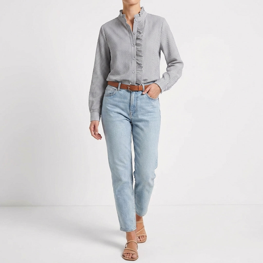 Adela | Textured Blouse with Front Ruffle for Women