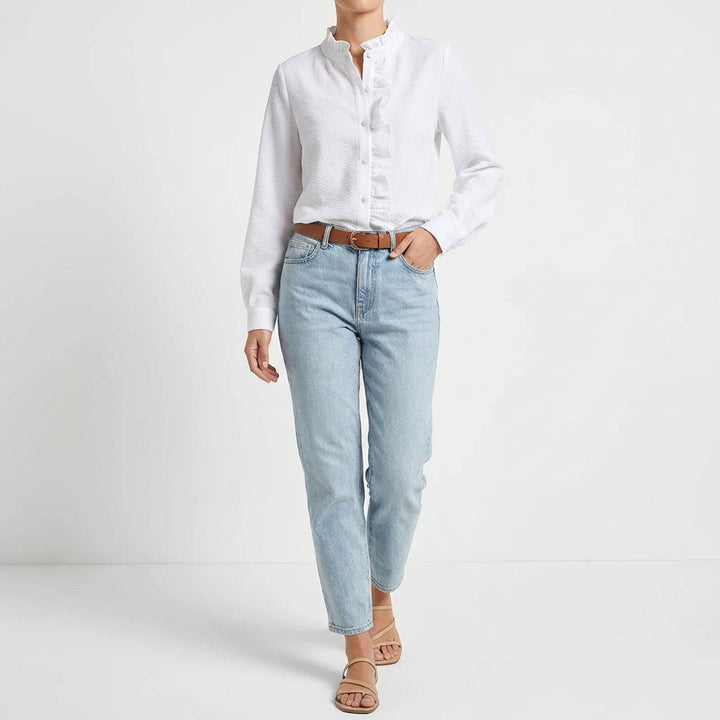 Adela | Textured Blouse with Front Ruffle for Women