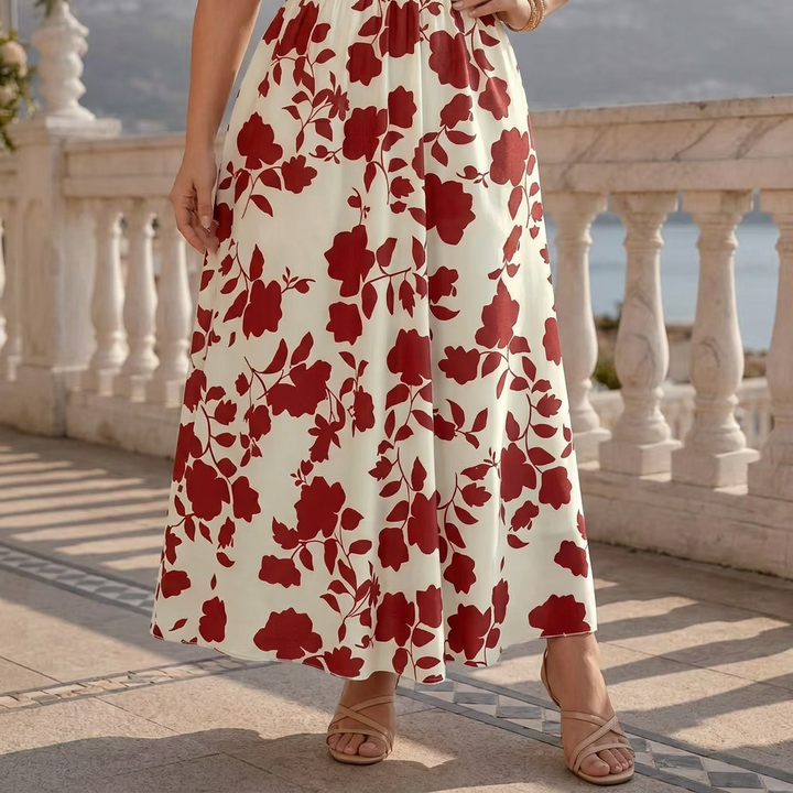 Adjusted Title: Women's Floral Print Maxi Dress with V-Neck and Smocked Waist
