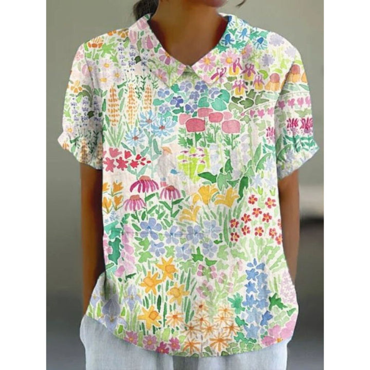 Cotton blouse with pastoral floral pattern, view 6 - Elena Harper