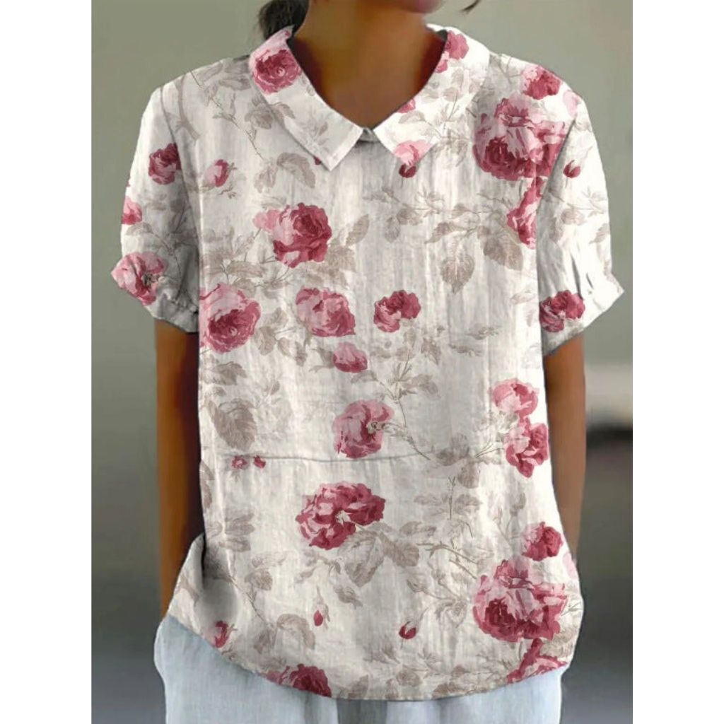 Cotton blouse with pastoral floral pattern, view 5 - Elena Harper