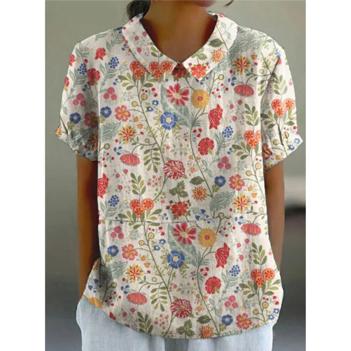 Cotton blouse with pastoral floral pattern - Elena Harper