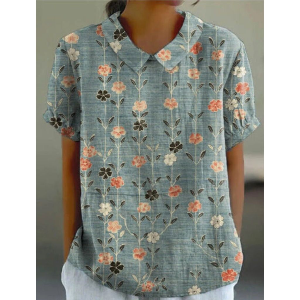 Cotton blouse with pastoral floral pattern, view 2 - Elena Harper