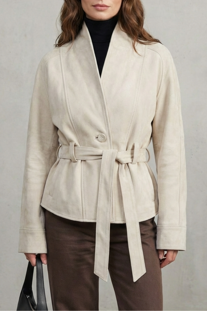 Women's French Elegance Cropped Double-Breasted Wool Jacket Josephine, view 5 - Elena Harper