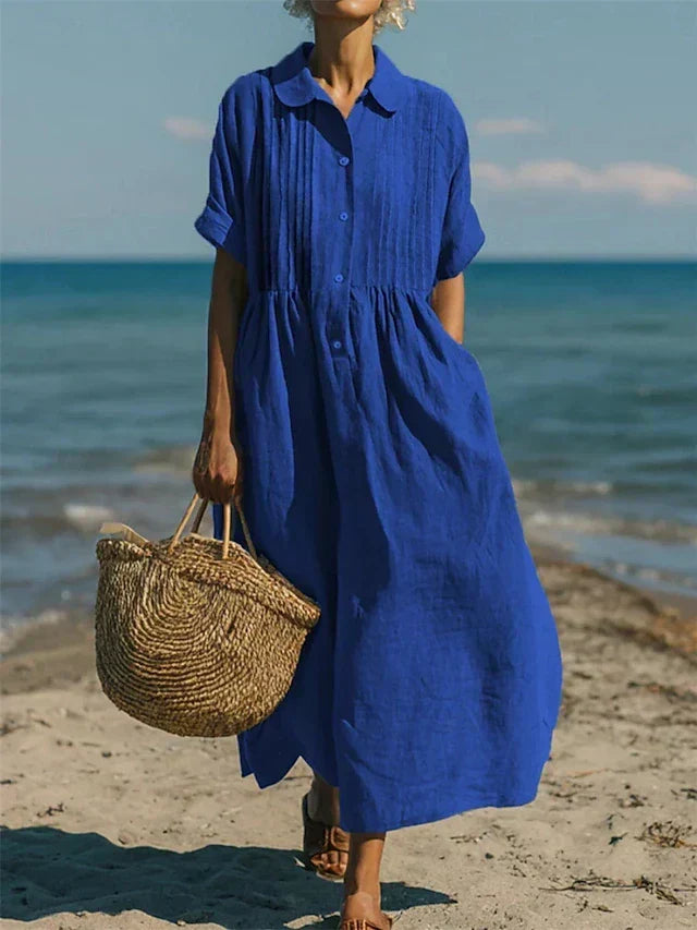 Corvina Long Beach Dress with Practical Pockets, view 3 - Elena Harper