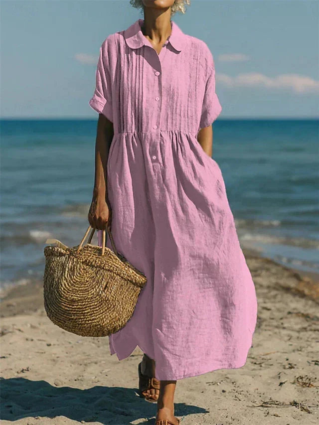 Corvina Long Beach Dress with Practical Pockets, view 4 - Elena Harper