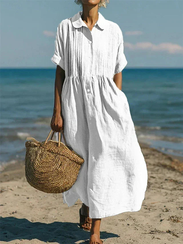 Corvina Long Beach Dress with Practical Pockets - Elena Harper