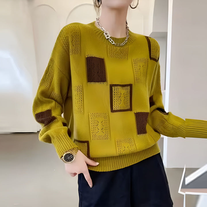 Vanessa Modern Knit Sweater with Geometric Pattern, view 3 - Elena Harper