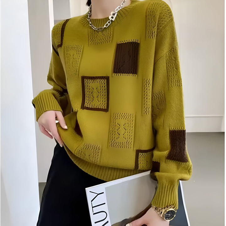 Vanessa Modern Knit Sweater with Geometric Pattern, view 4 - Elena Harper