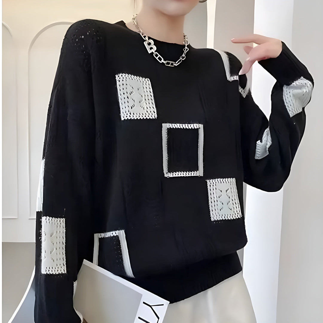 Vanessa Modern Knit Sweater with Geometric Pattern, view 5 - Elena Harper