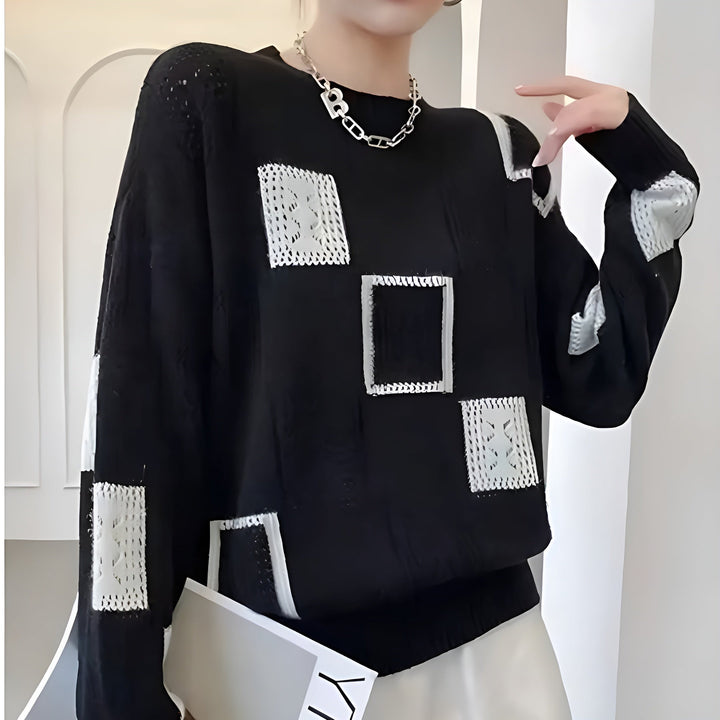 Vanessa Modern Knit Sweater with Geometric Pattern, view 5 - Elena Harper
