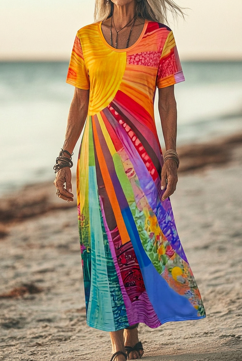 Alicia | Elegant Bohemian Sun Design Dress