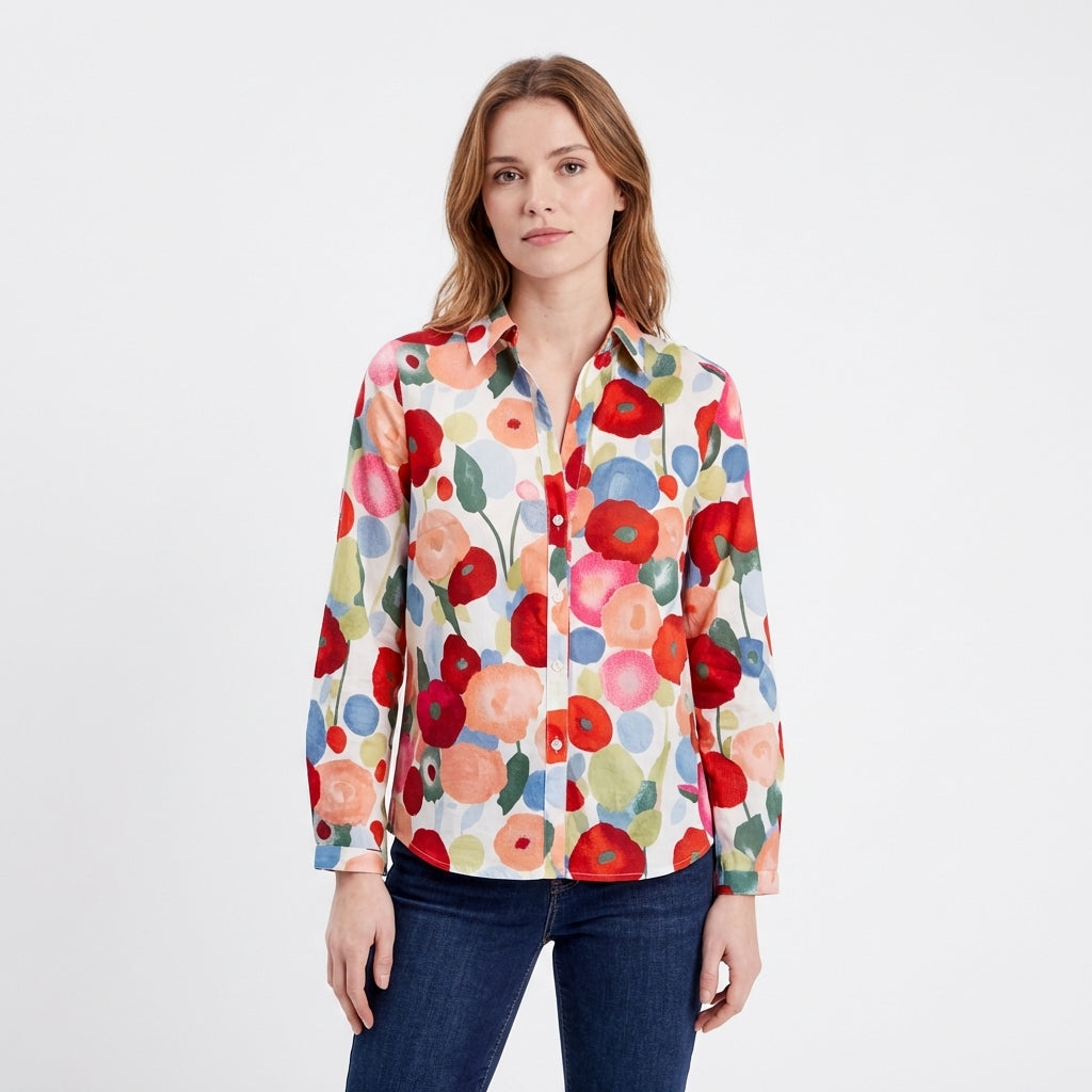 Poppy | Watercolour Floral Print Shirt for Women