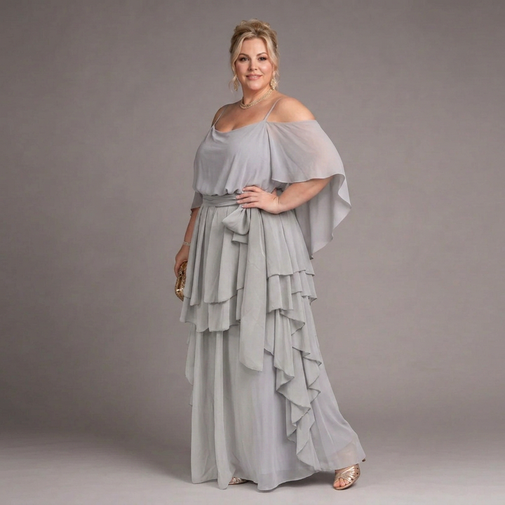 Amaya | Women's Cold-Shoulder Cape-Sleeve Top & Tiered Ruffle Maxi Skirt Set