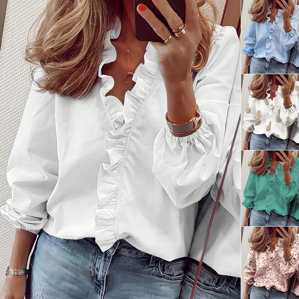 Women's Lotus Leaf Blouse Elegant Spring Summer Top - Elena Harper