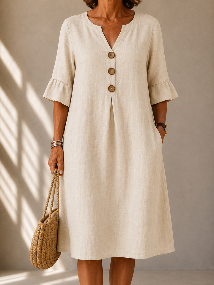 Corinne™ | Belly-Covering Midi Dress with Buttons