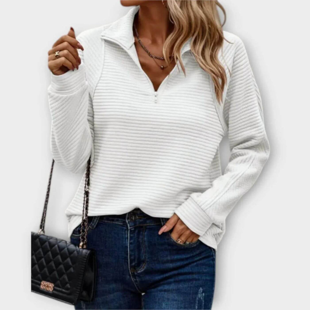 Ribbed Half-Zip Sweater for Women – Elegant V-Neck Knit Sweater
