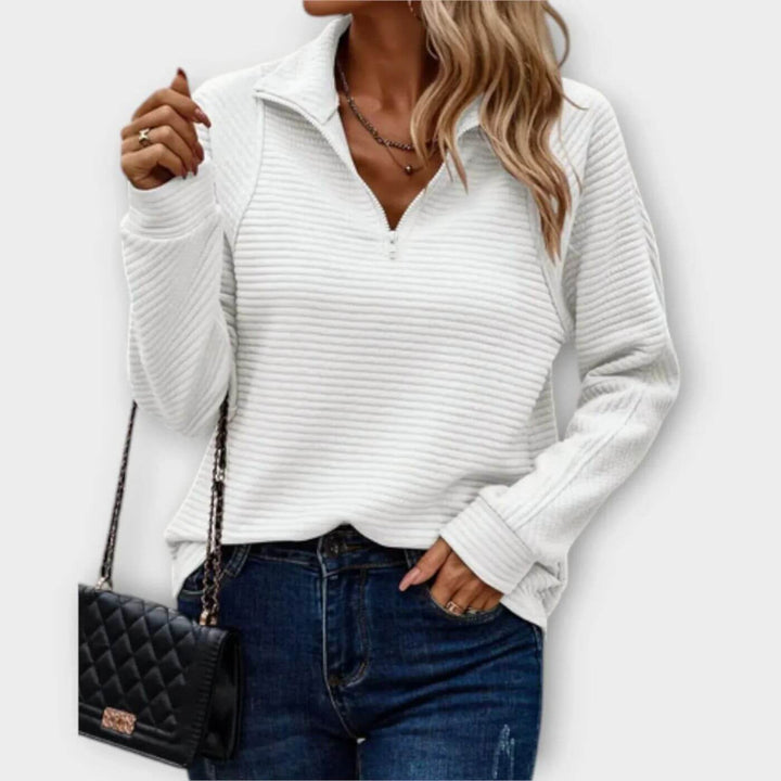 Ribbed Half-Zip Sweater for Women – Elegant V-Neck Knit Sweater