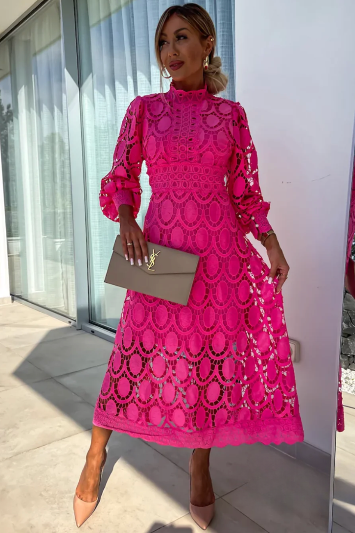 Izaro | Elegant Midi Dress for Women with Lace and Long Sleeves
