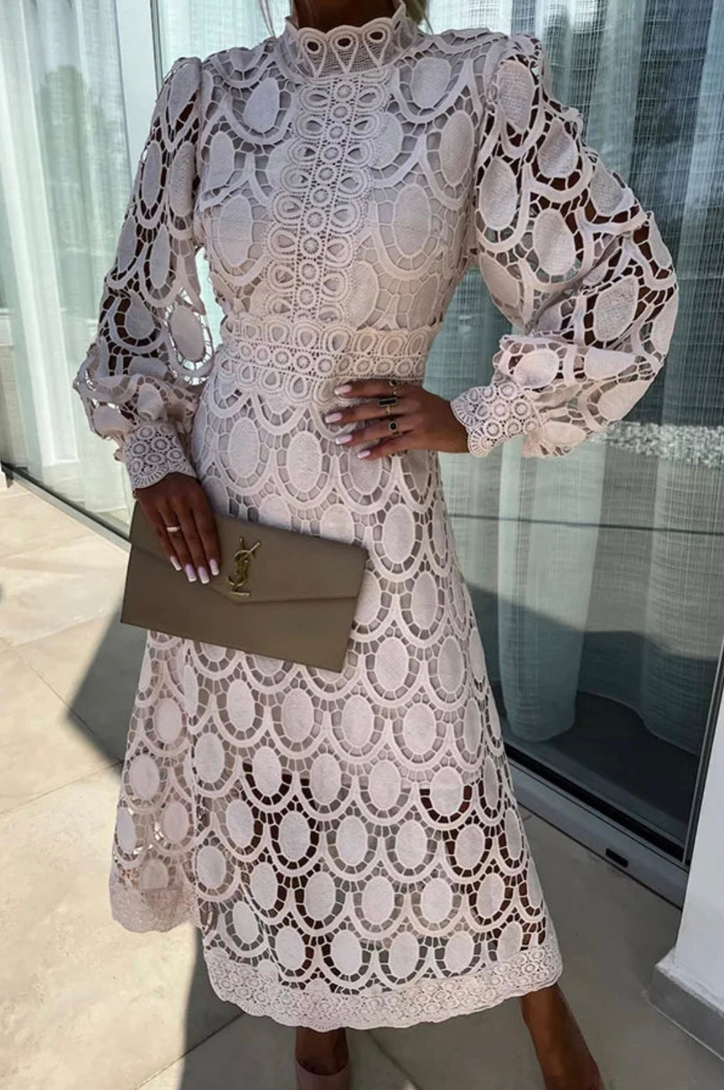 Izaro | Elegant Midi Dress for Women with Lace and Long Sleeves