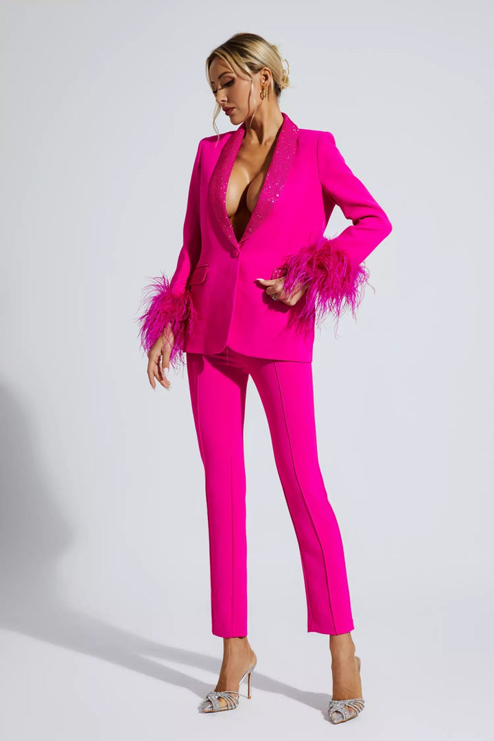 Blazer Set with Diamonds and Feather Accents, view 5 - Elena Harper