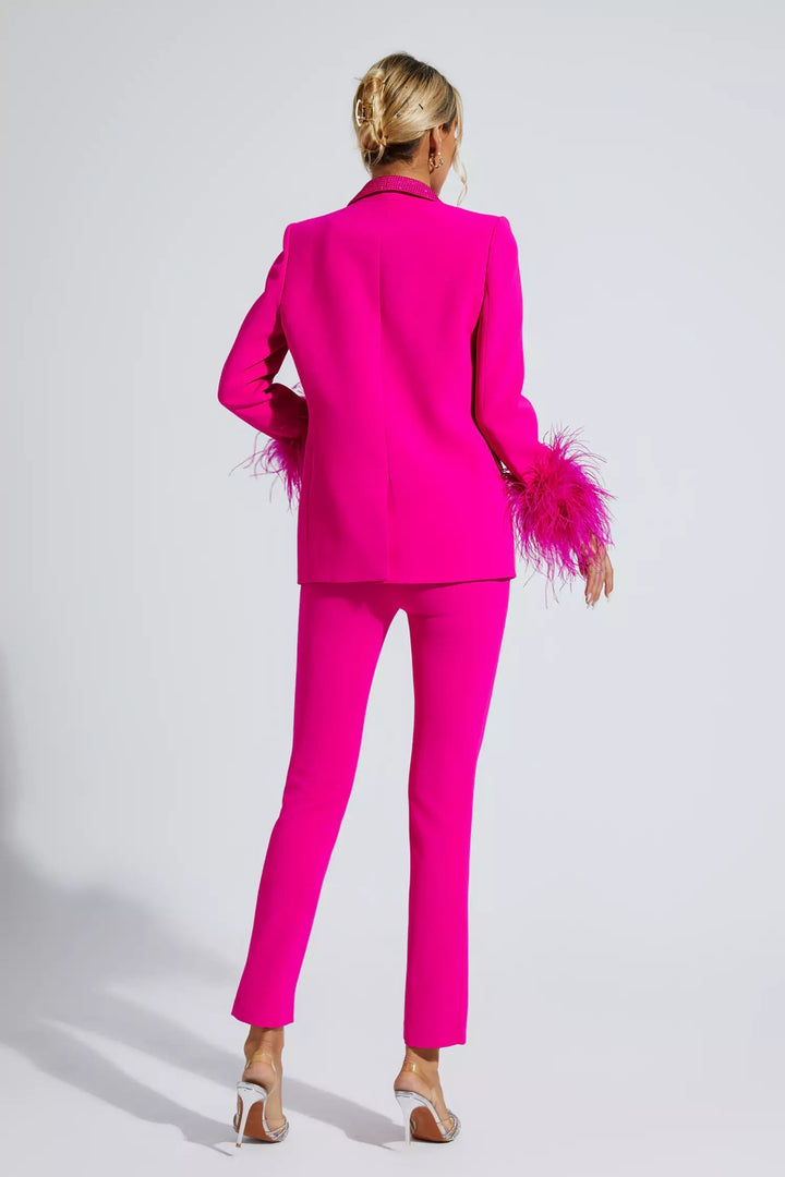 Blazer Set with Diamonds and Feather Accents - Elena Harper