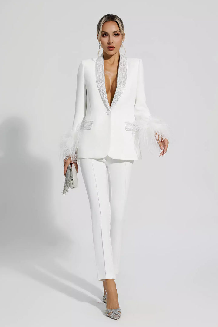 Blazer Set with Diamonds and Feather Accents, view 4 - Elena Harper