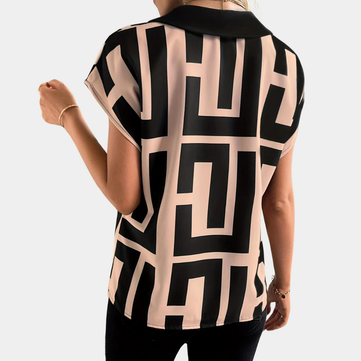 Women's Geometric Print V-Neck Blouse Velora, view 2 - Elena Harper