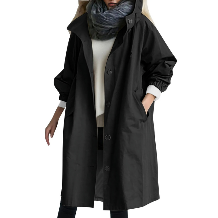Windproof Women's Trench Coat with Hood Luna, view 2 - Elena Harper