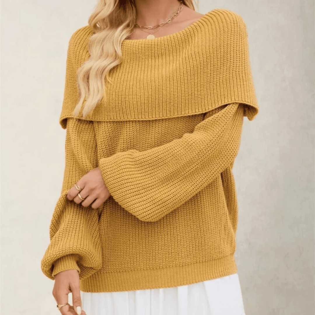 Women's Off-Shoulder Knit Sweater Soft Chic and Elegant Style. - Elena Harper