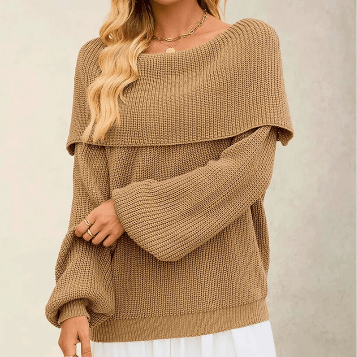 Women's Off-Shoulder Knit Sweater Soft Chic and Elegant Style., view 2 - Elena Harper