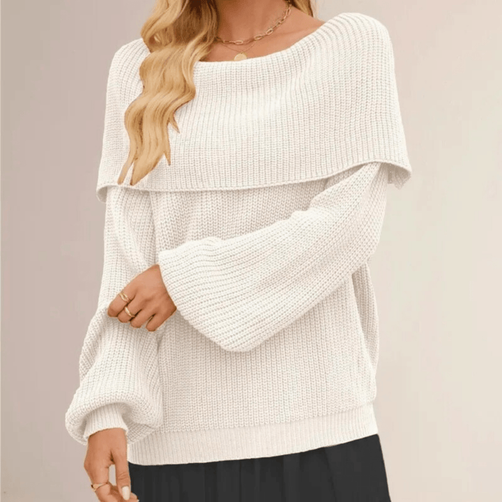 Women's Off-Shoulder Knit Sweater Soft Chic and Elegant Style., view 3 - Elena Harper
