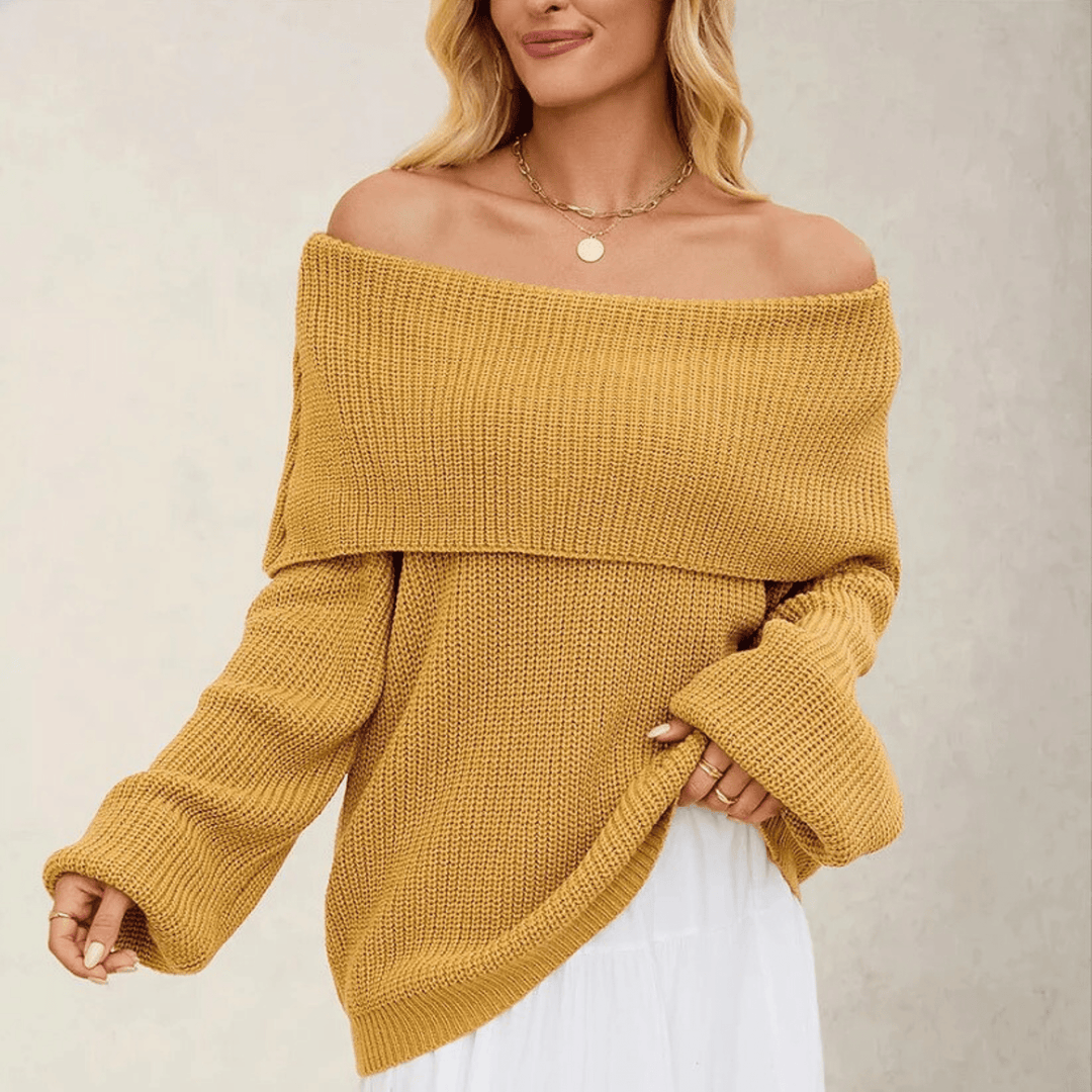 Women's Off-Shoulder Knit Sweater Soft Chic and Elegant Style., view 5 - Elena Harper