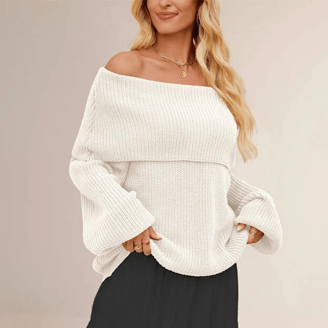 Women's Off-Shoulder Knit Sweater Soft Chic and Elegant Style., view 8 - Elena Harper